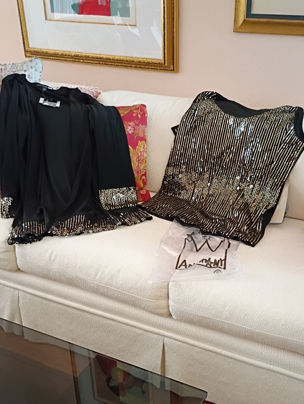 New Antthony Black Tank Top with Gold Sequins And Jacket With Sequin Trim